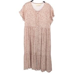 Reistor‎ Maxi Dress Womens Small Pink Floral Button Front Tiered Cottagecore